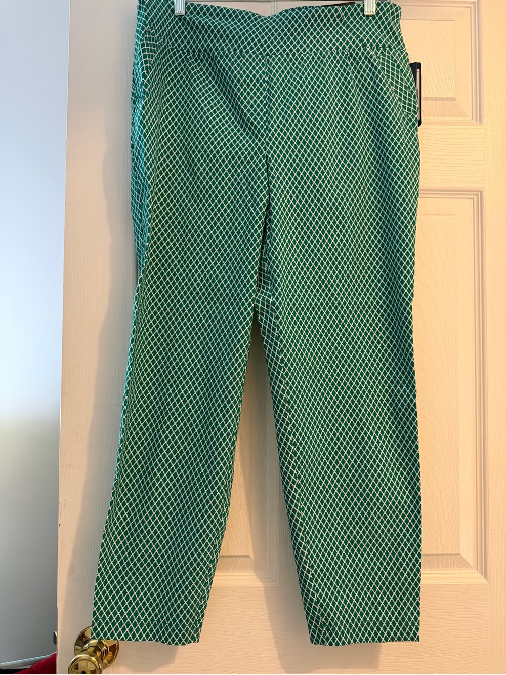 Soho Teal and White Geometric-Print Pants